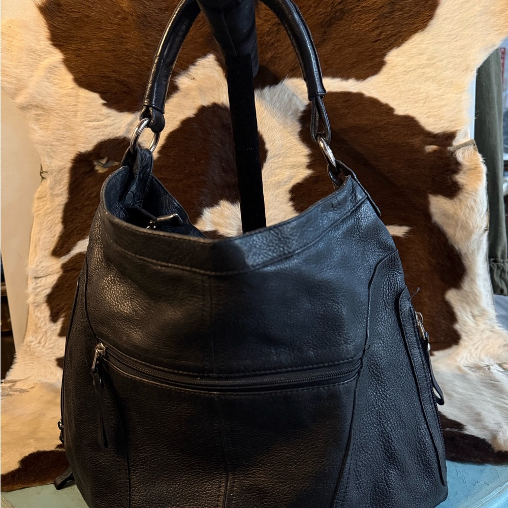 Chic Black Leather Hobo Bag